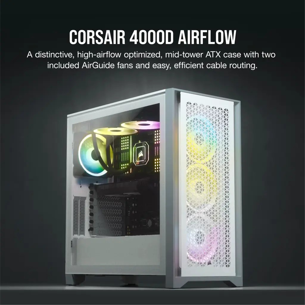 Case Corsair 4000D AIRFLOW TEMPERED GLASS MID-TOWER ATX CASE WHITE (CC-9011201-WW)