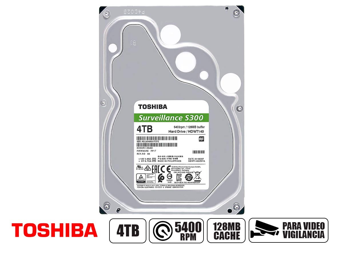 Disco duro Toshiba Surveillance S300, 4TB, SATA 6.0 Gb/s, 5400 RPM, 3.5