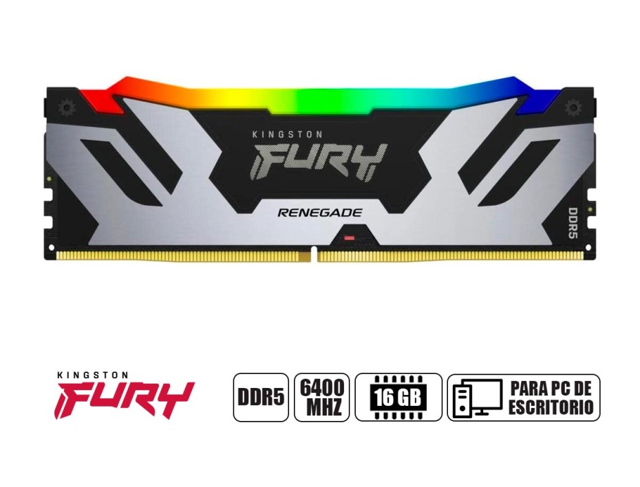 Memoria Kingston Fury Renegade, 16GB, DDR5 6400 MHz, PC5-51200, CL32, 1.4V, RGB