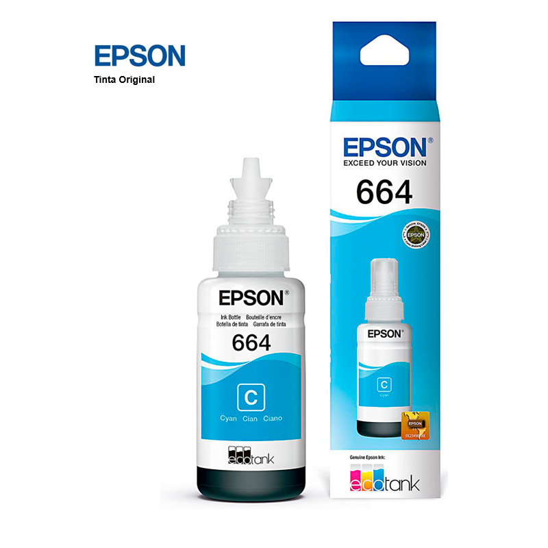 Botella de tinta EPSON T664220, color cyan, contenido 70ml, para impresoras EPSON L200 (T664220-AL)