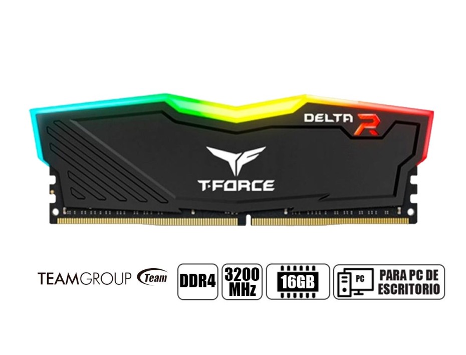 Memoria TG T-Force DELTA TUF Gaming RGB, 16GB, DDR4-3200 MHz, CL16-20-20-40 1.35V