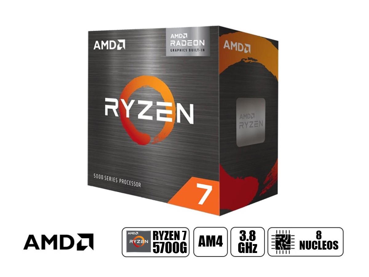 Procesador AMD Ryzen 7 5700G, 3.80 / 4.60GHz, 16MB L3, 8-Core, AM4, 7nm, 65W