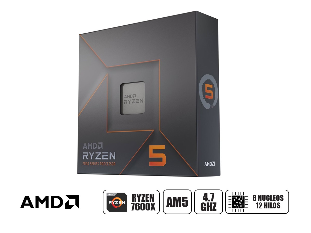 Procesador AMD Ryzen 5 7600X 4.7/5.3GHz, 32MB L3, 6-Core, AM5, 5nm, 105W.