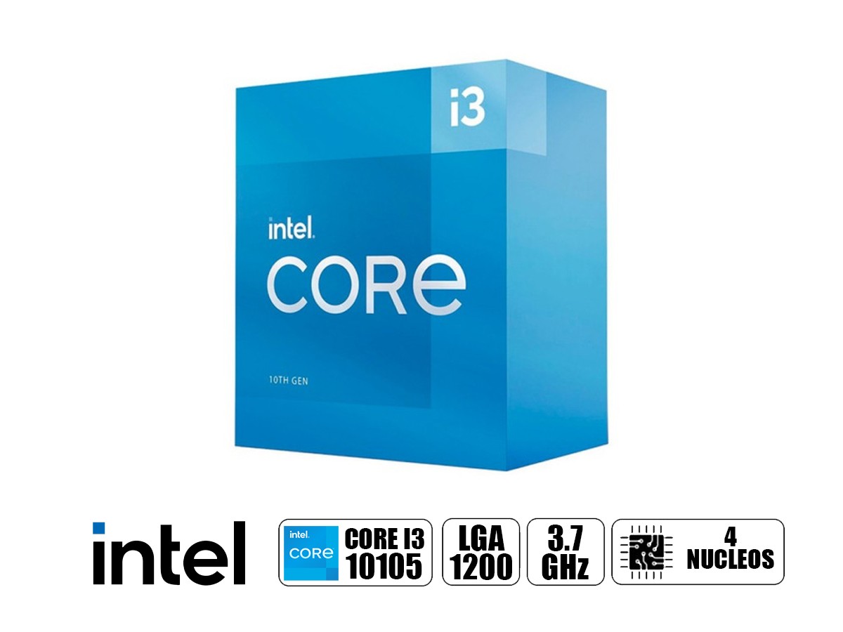 Procesador Intel Core i3-10105, 3.70 / 4.40 GHz, 6 MB Caché L3, LGA1200, 65W, 14 nm.