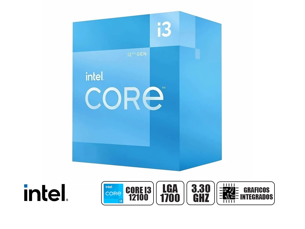 Procesador Intel Core i3 (12a Gen) i3-12100 Quad-core (4 Core) 3.30GHz 4.30GHz Velocidad de sobreaceleración – Socket LGA-1700 – 8 Threads