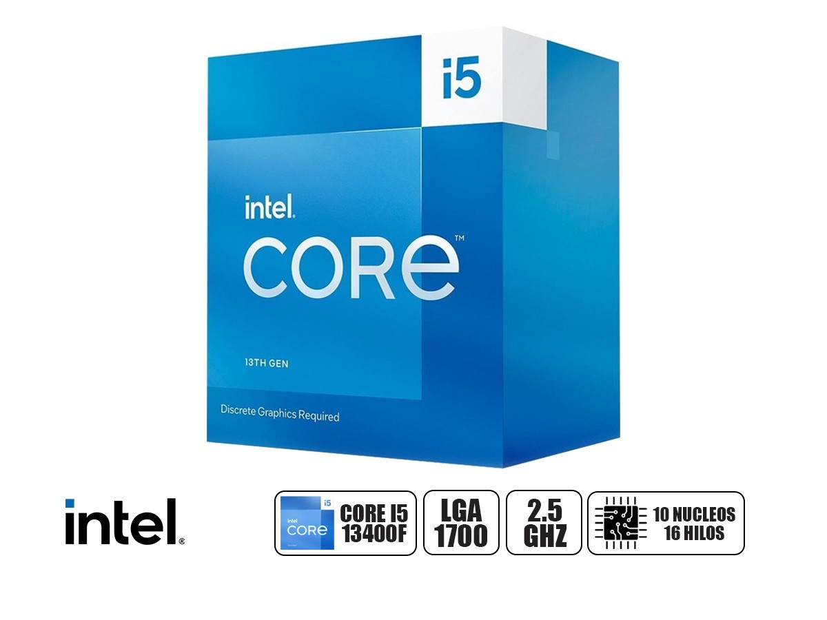 Procesador Intel Core i5 (13a Gen) i5-13400F Deca-core (10 Core) 2.50GHz - 20MB Caché L3 - LGA-1700 (BX8071513400F)